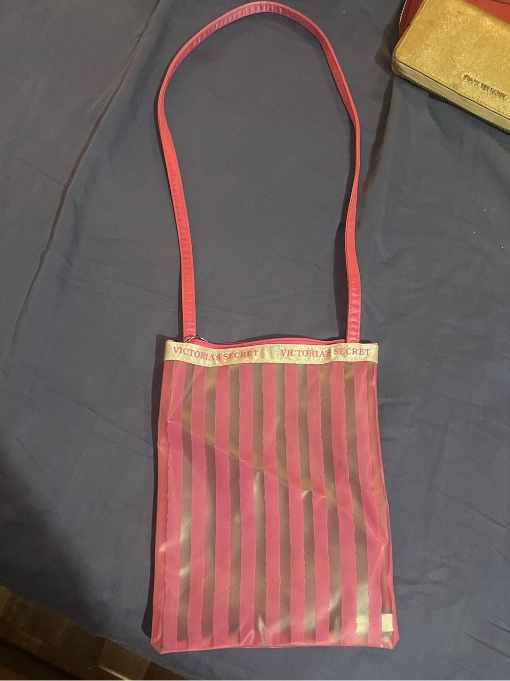 Victoria's Secret Pink and clear Stripe Vertical Crossbody